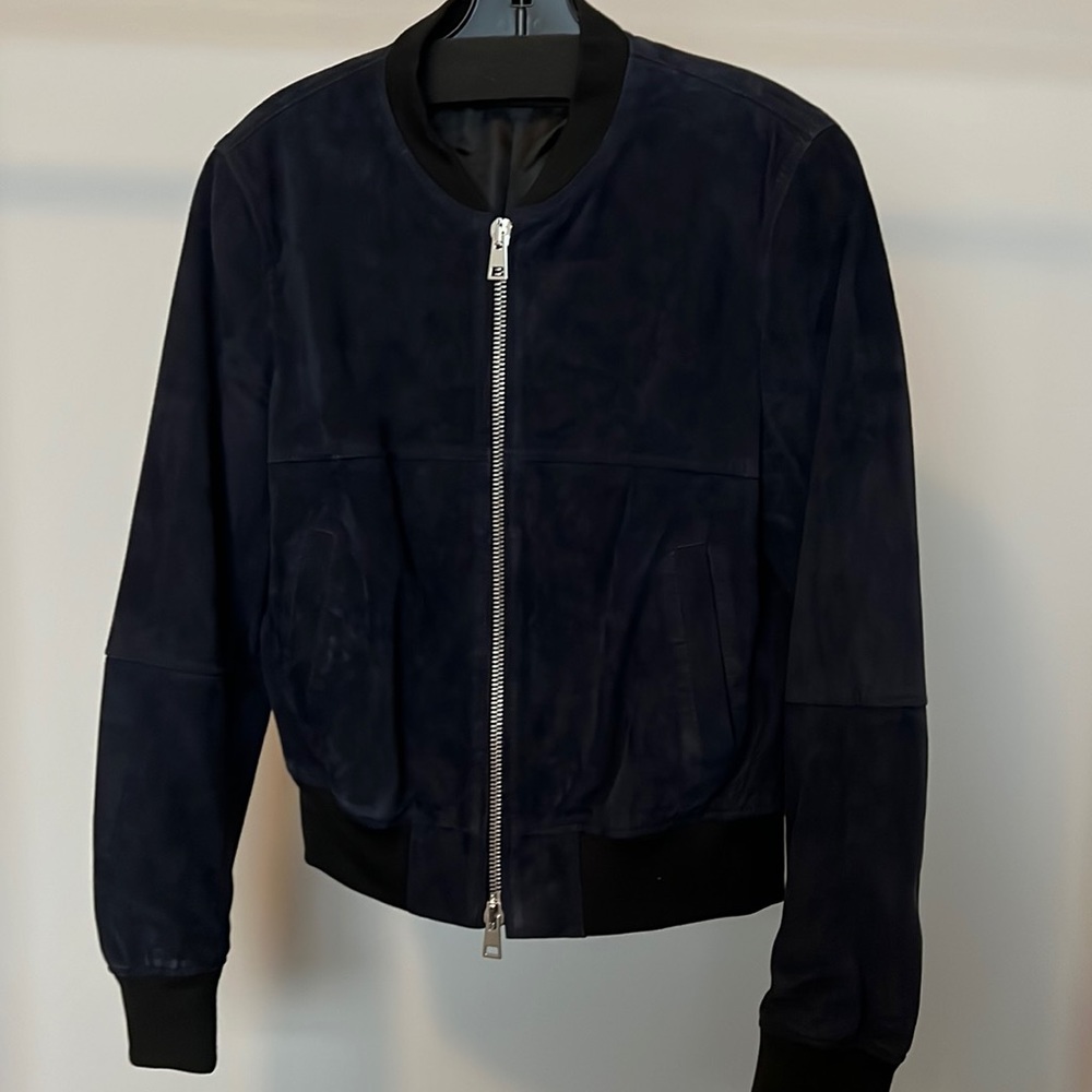 Theory Navy Suede Zipup Bomber Jacket - L